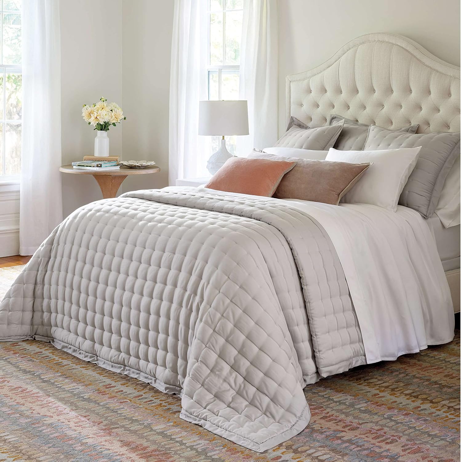 Pine Cone Hill Silken Solid Grey Puff Sham, Standard Size, Grey Solid Pattern