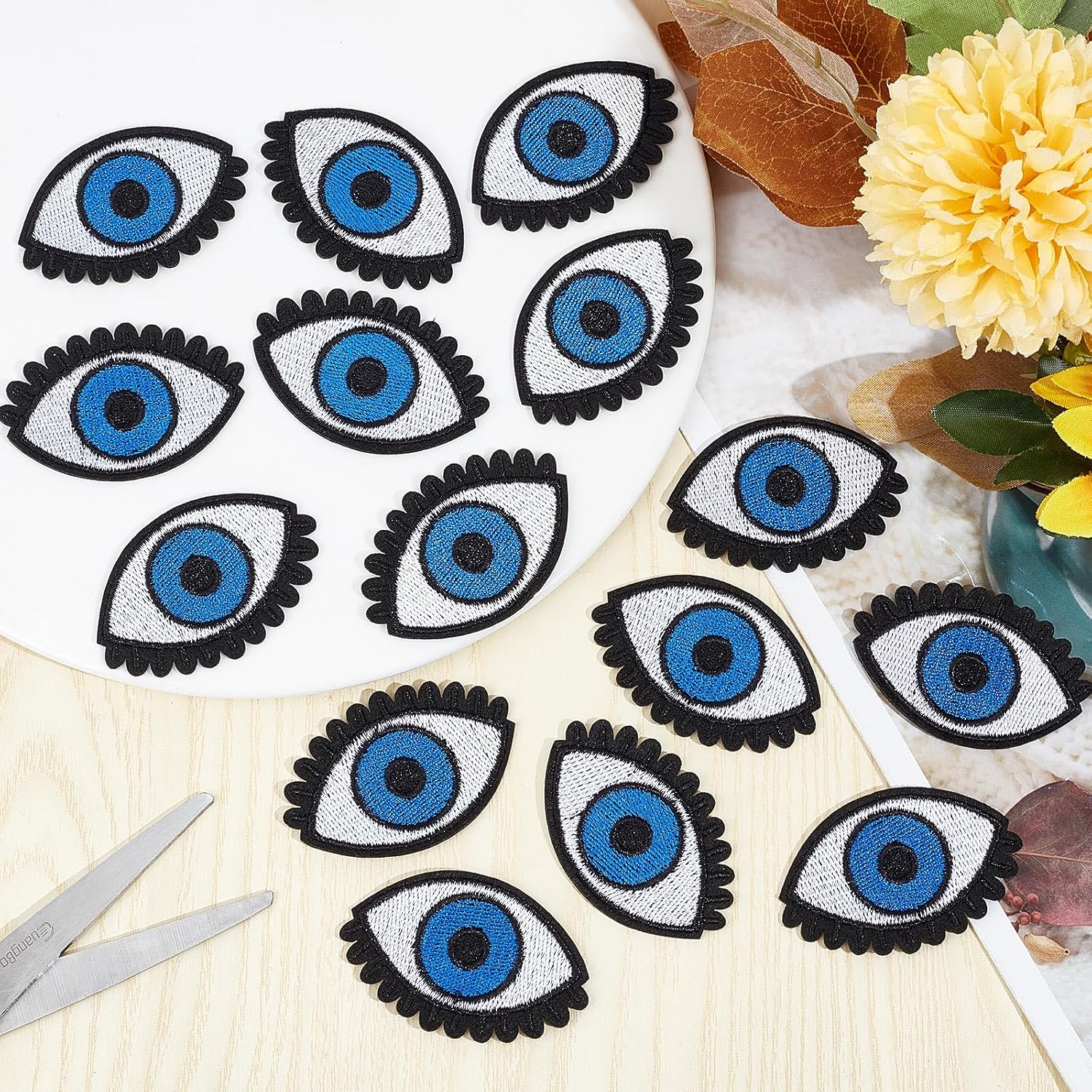 GORGECRAFT 15Pcs Blue Eye Iron on Patch Embroidered Patches Applique Sew on Eyes Eyeball Embroidery Goth Punk Retro Appliqued Cloth Badge for Clothing Accessories Jeans Hats Bags Jackets Decor image 4