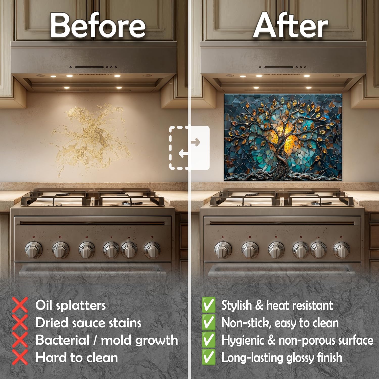 Tempered Glass Backsplash, Sunset Tree of Life Glass Kitchen Backsplash, Blue Mosaic Decorative Kitchen Wall Panel, Heat Resistant Stove Splashback, Custom Glass Panel for Kitchen