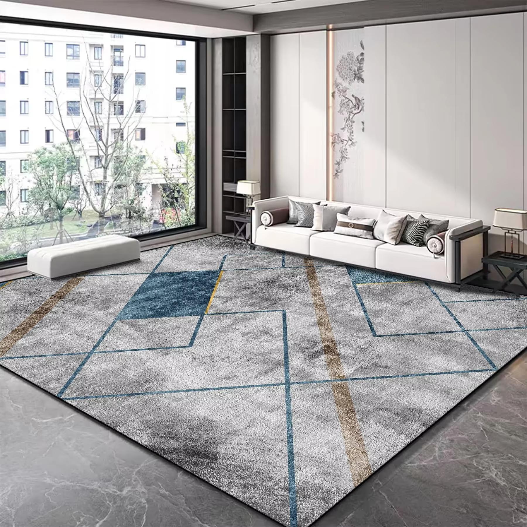 Tapis de luxe léger géométrique pour salon moderne et chic 100x120