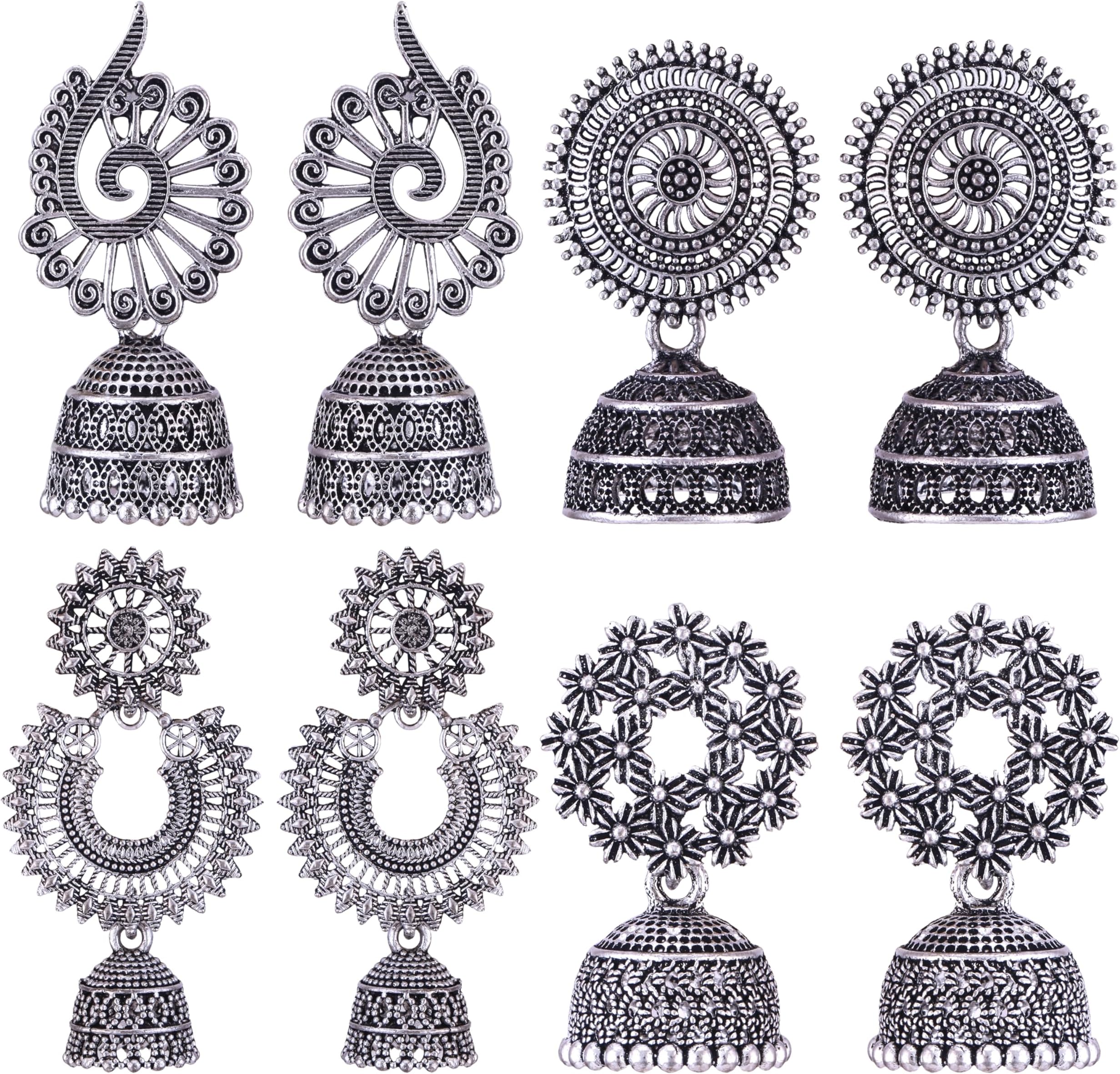 earrings for women fashion jhumka oxidised Silver Earrings for women Combo chandbali pearl chandbali stylish jhumkas traditional Earrings For girls South indian traditional Ear Rings -M124