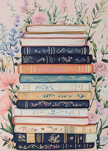 Classic Book Theme Puzzles, Puzzles for Adults 1000 Pieces, Books Full of Flowers, Wooden Puzzles for Adults, Vintage Rustic Puzzle Artwork, Jigsaw