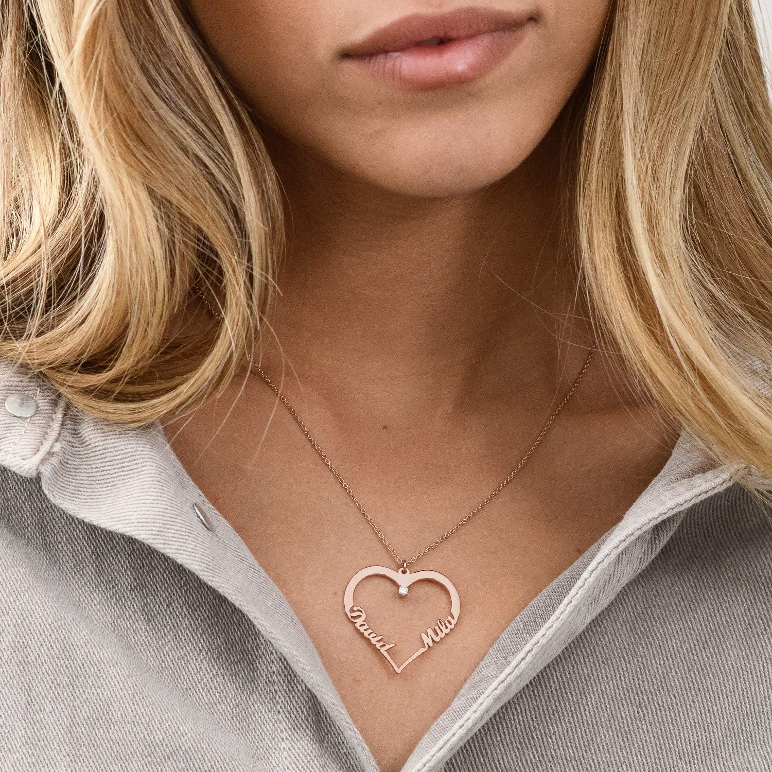Personalized Heart Shape Pendant Necklace with Custom Inscription - Diamond Option - Dainty Gift for Her, Women, Mom - Custom Jewelry for Christmas, Mother's Day by MYKA