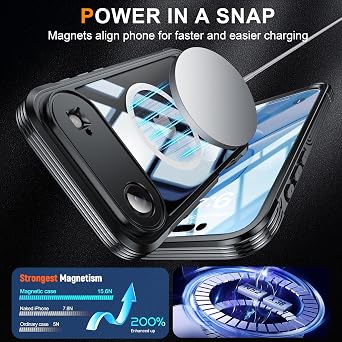for iPhone 17 Case Clear Black - Magnetic Transparent Phone Cases Built-in Screen Protector Slim Military Grade Drop Protection Rugged Shockproof Protective Cell Phone Cover (iPhone 17)