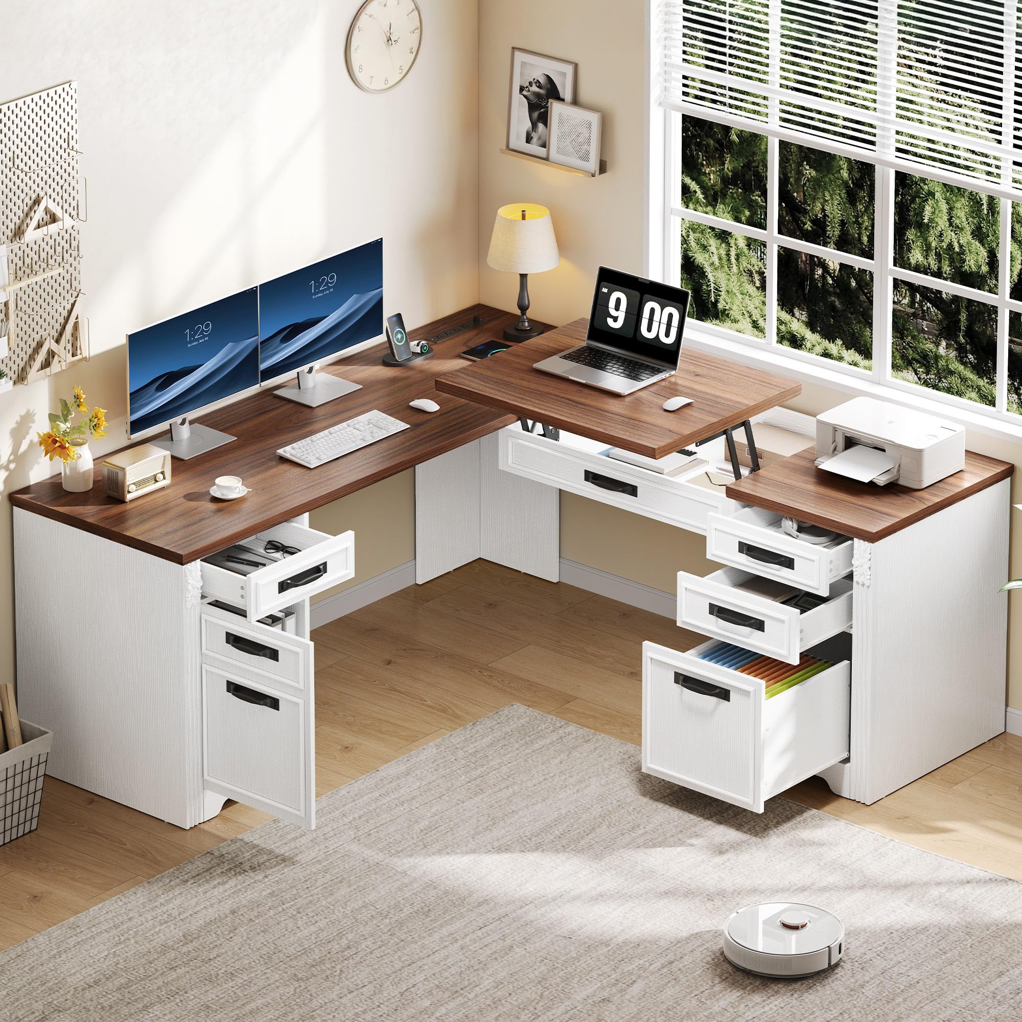 Photo 1 of YITAHOME 60-Inch L-Shaped Executive Desk with Lift Top and Power Outlets