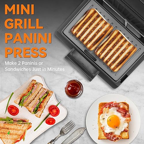 Miniatura 2 de Baker's Friend 2 rebanadas de Mini Panini Press parrilla eléctrica, prensa Panini Grill Press Sandwichera eléctrica para panqueques y huevos,