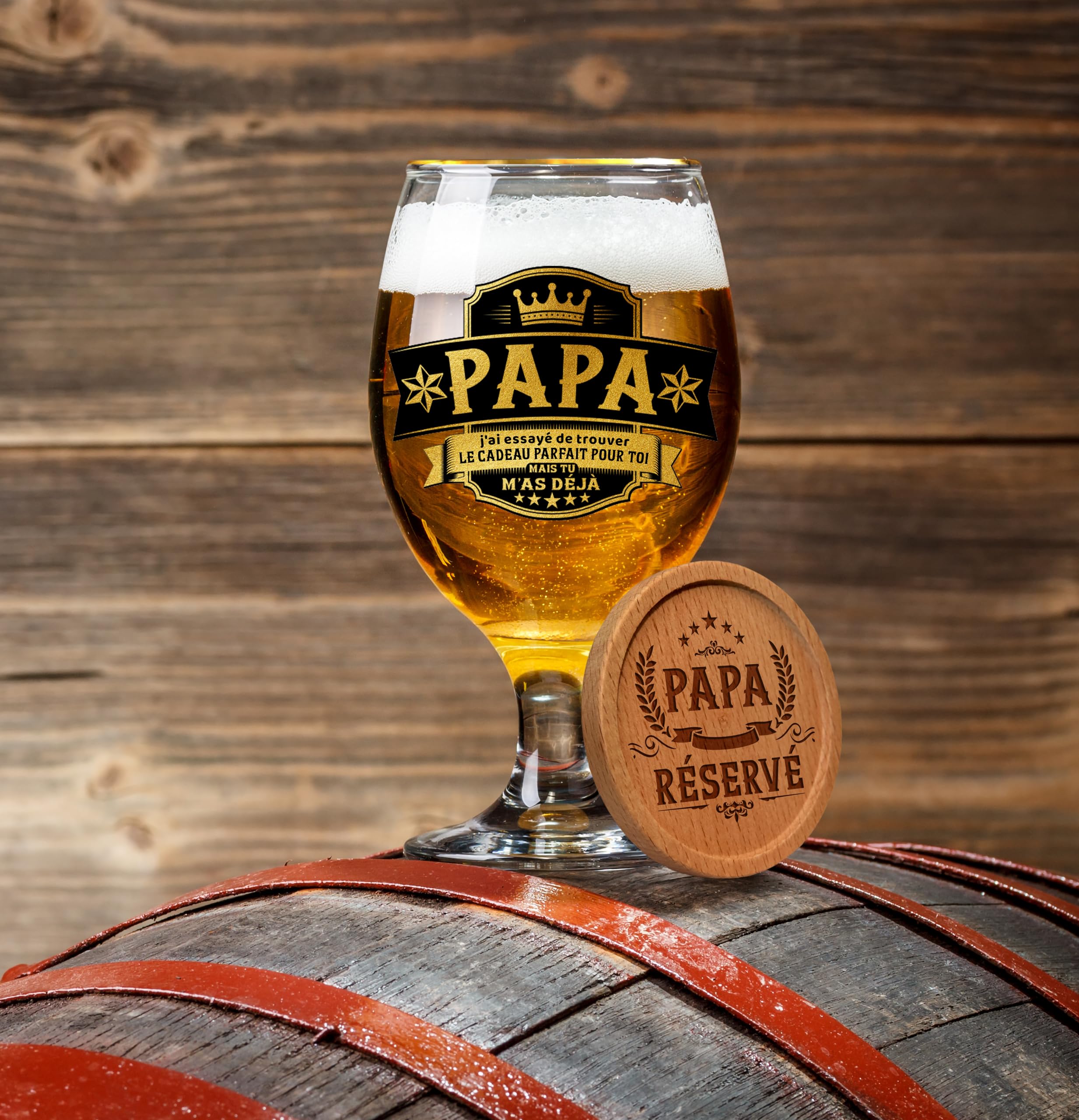 CROWNLY CRYSTAL® Verre à Bière Personnalisé Cadeau Papa Drôle Original Anniversaire Fête des Pères Idée Cadeau Homme