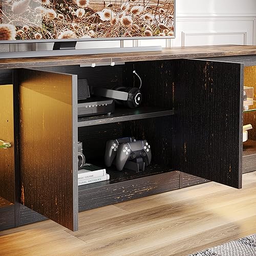 Miniatura 49 de Bestier soporte RGB para televisión de más de 65 pulgadas, centro de entretenimiento para videojuegos, consola LED con 2 estantes de vidrio, para