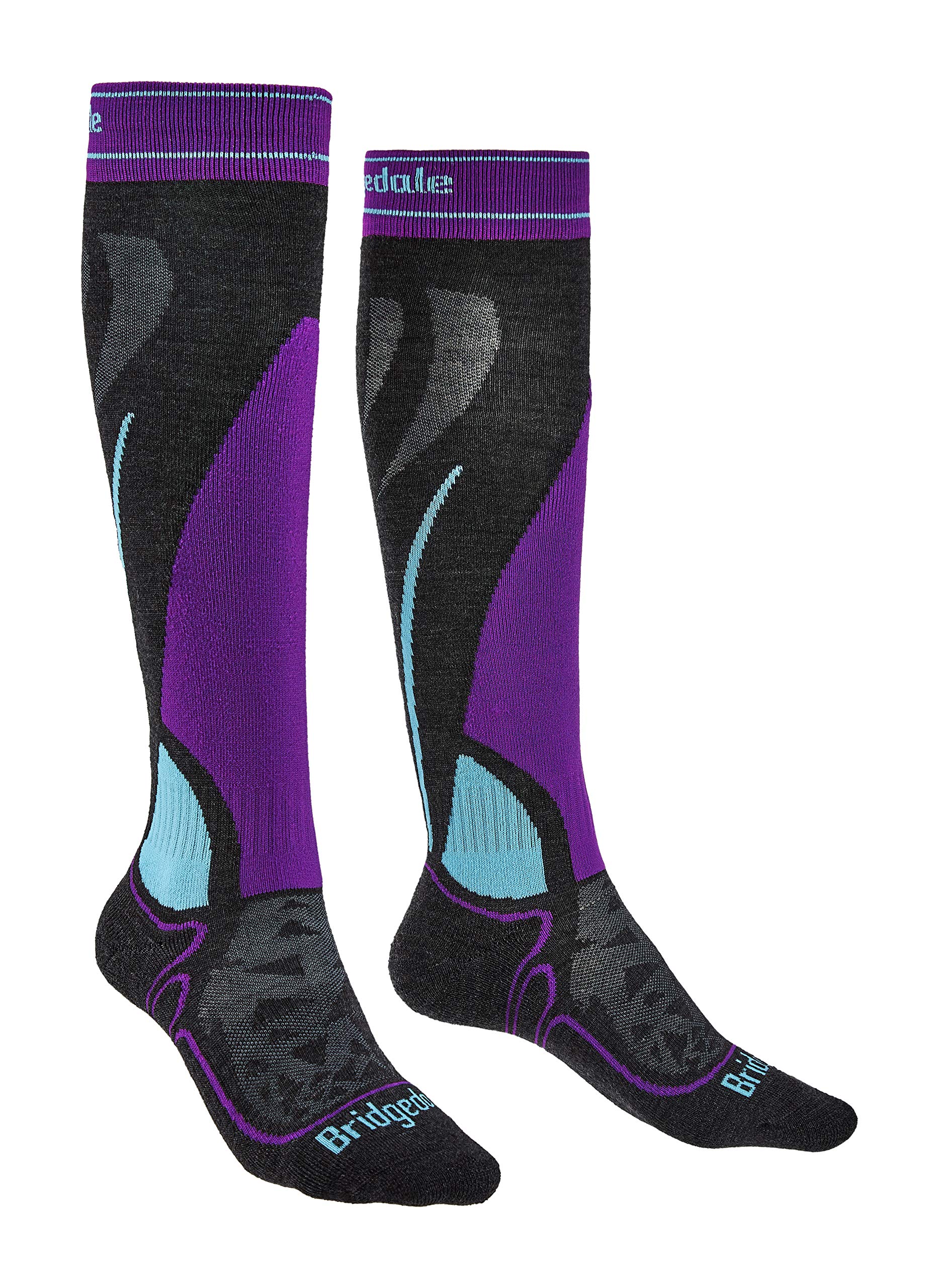 Bridgedale Women's Graphite/Purple Midweight Ski-Merino Endurance Socks, M