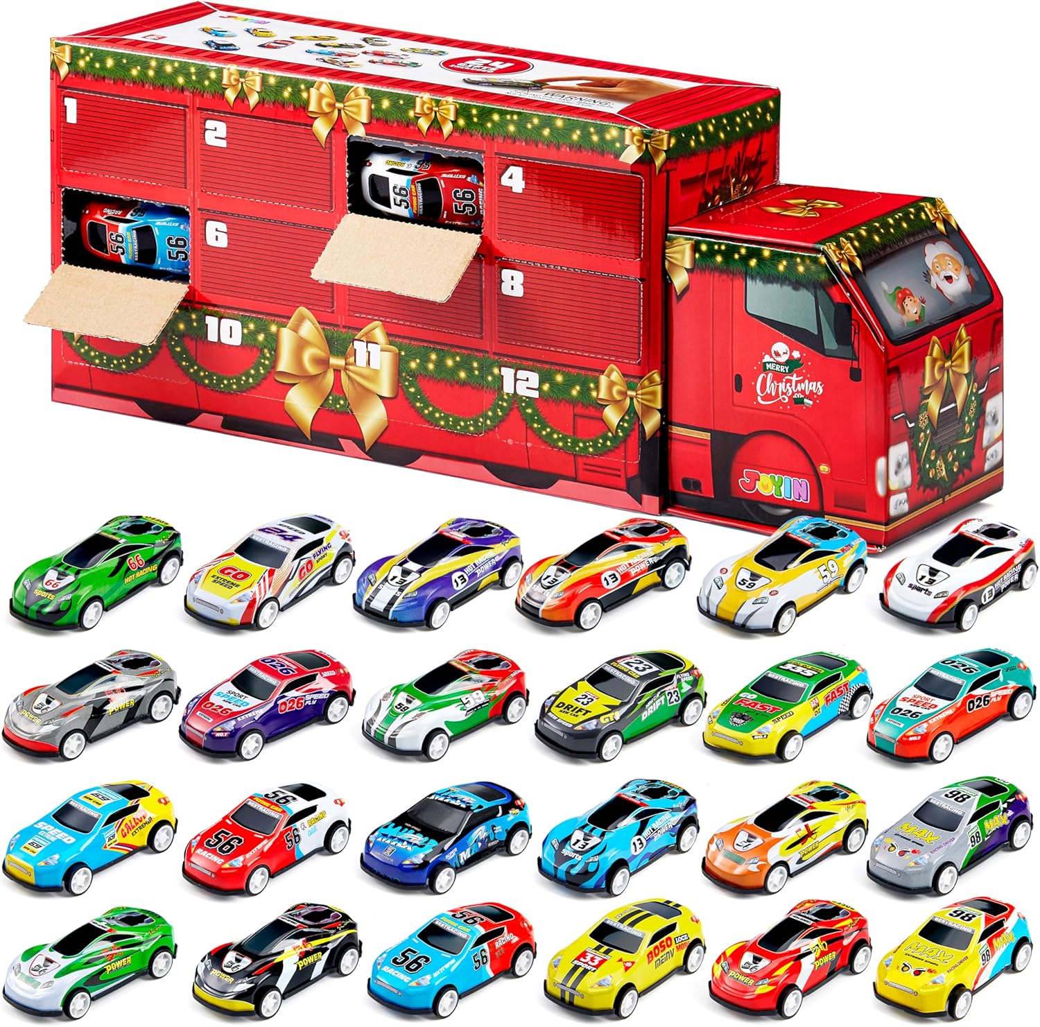 JOYIN 2025 Christmas Advent Calendar Pull Back Vehicles, 24 Days Christmas Countdown Toy Cars for Boys Girls Kids 8+ Years Old, Christmas Party Favors Supplies, Fun Gifts