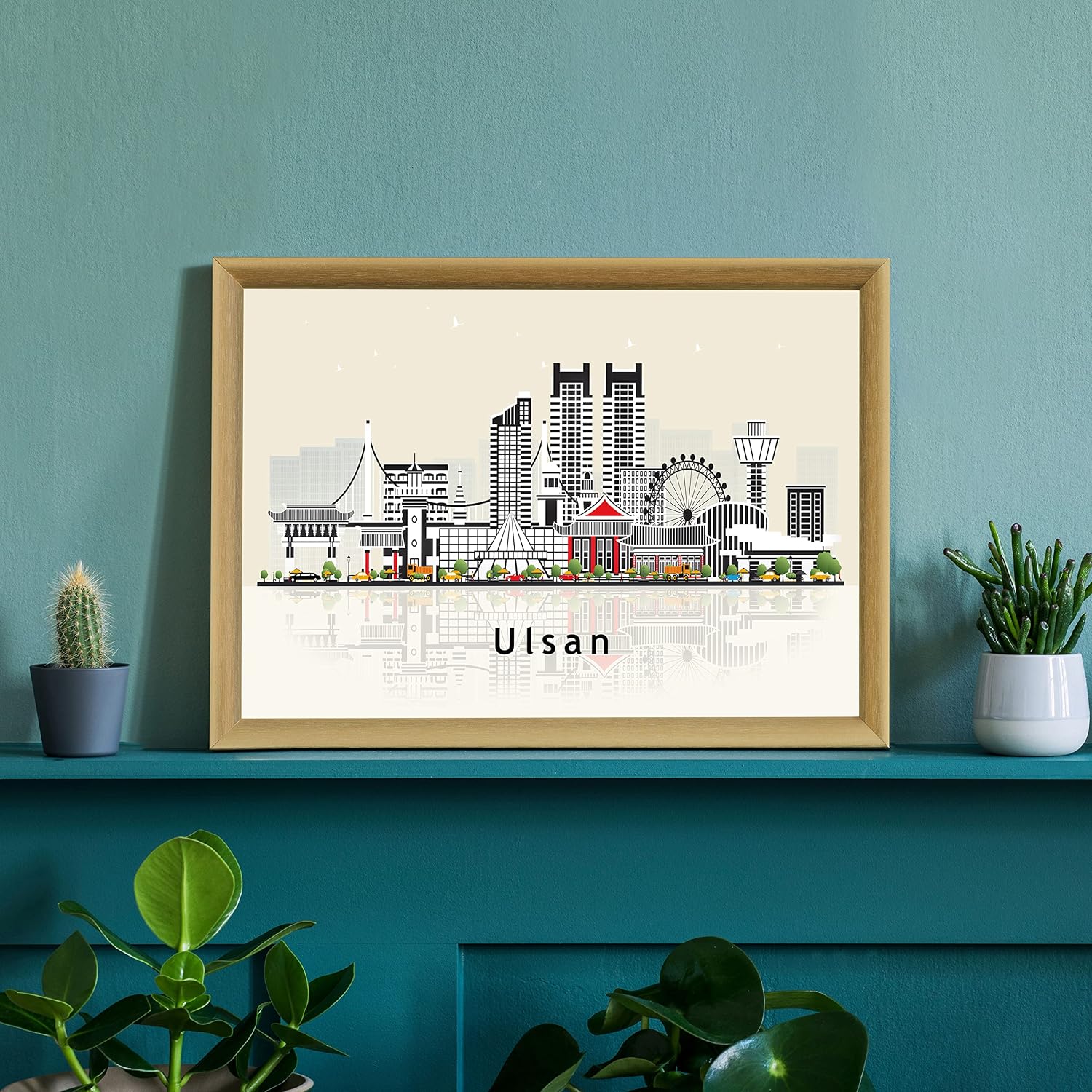 Pera Print Ulsan Poster, South Korea Illustration Skyline City Poster, Modern Skyline Ulsan Poster, Cityscape and Landmark Print, Home-Office Wall Art Decoration - 12x18 Inches