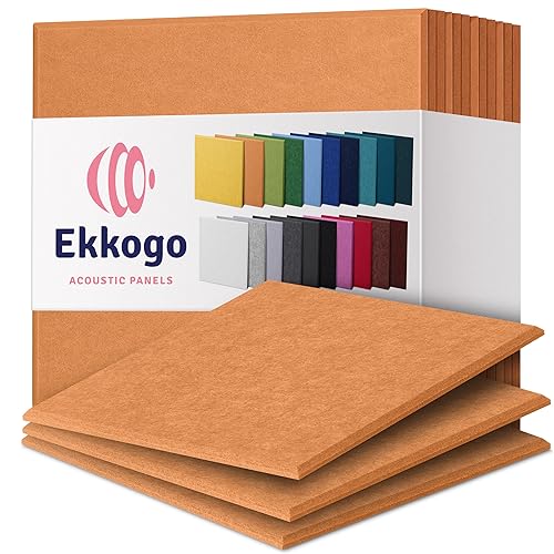 Ekkogo Acoustic Panels 12-Pack Soundproof Wall 12"X12"X0.4" - High Density Sound Dampening [70'S Orange Square] - Square 12 Pack - 70'S Orange
