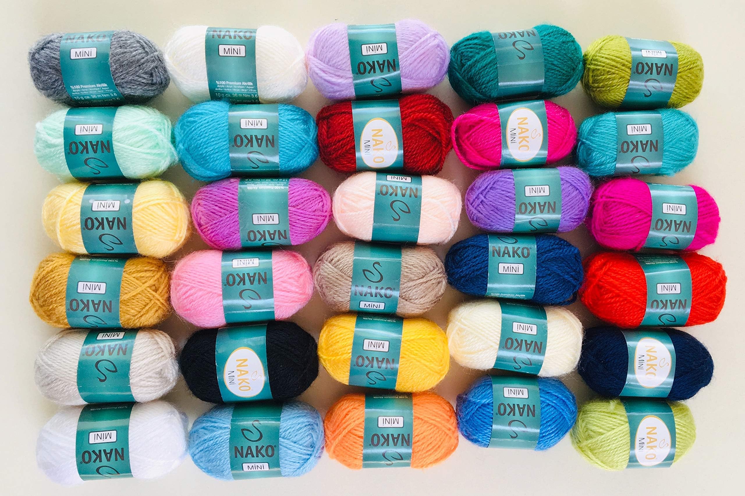 NAKO 30 Unique Colors 100% Acrylic Yarn Skeins ~ Bulk Yarn Kit ~ 1300 Yards ~ Perfect for Any Knitting and Crochet Mini Project