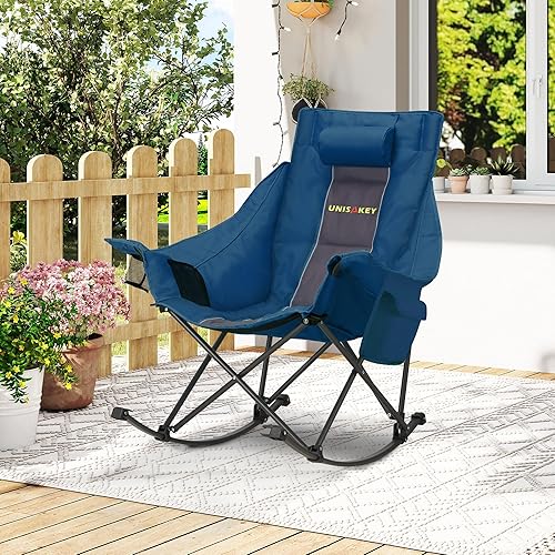 Miniatura 2 de Silla Mecedora de Camping de Gran Tamaño con Reposacabezas y Portavasos - Capacidad de 400 libras, Tela Oxford 600D, Silla Mecedora Portátil de