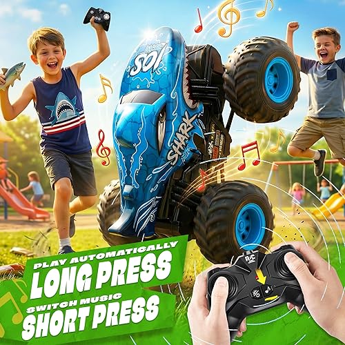 Miniatura 4 de BEZGAR Juguetes de Camiones Monstruo - Camión Monstruo de Control Remoto con Luz y Música, Juguetes de Dinosaurios para Niños, Camión RC a Escala