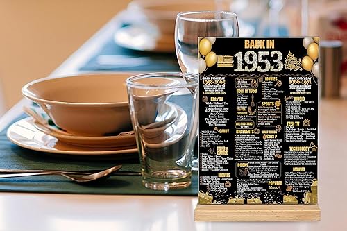 Miniatura 4 de ArtAubrey Regalo de cumpleaños número 70 para mujeres y hombres, suministros de fiesta de 1953 de doble cara, tema de 1953, póster acrílico dorado