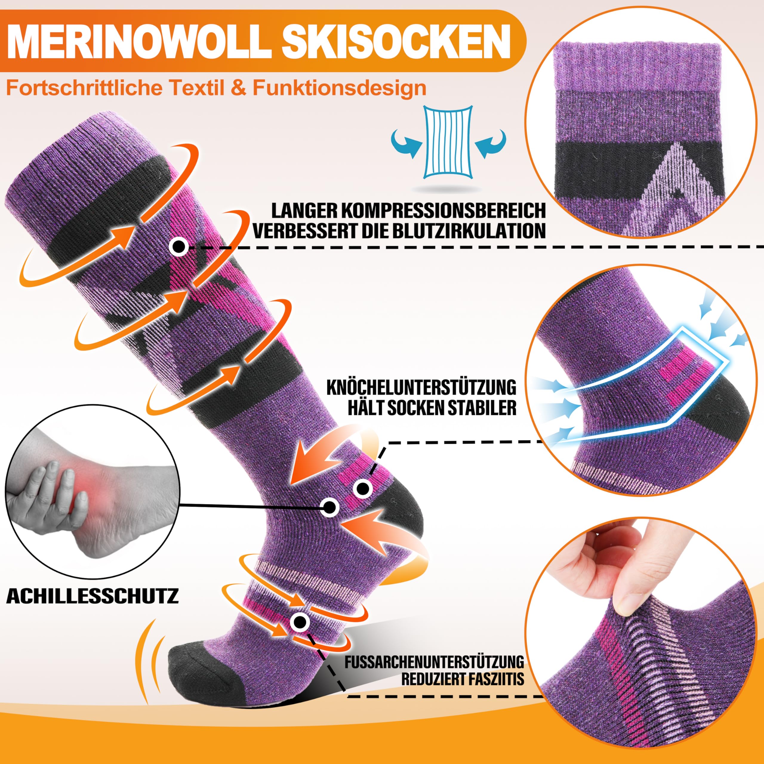 Welwoos Merino Wollsocken Skisocken Warme Thermosocken Dicke Thermo Wintersocken für Damen Herren Winter Ski Socken 3 Paare