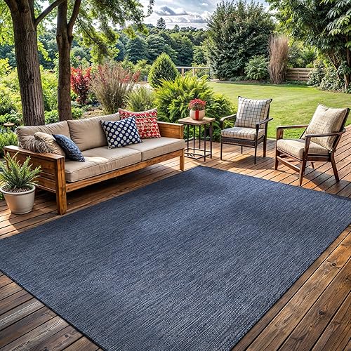 Miniatura 3 de Lena Rug Alfombra impermeable para interiores y exteriores, 5 x 7 pies, neutra, lavable, patio, terraza, patio trasero, alfombra grande, azul