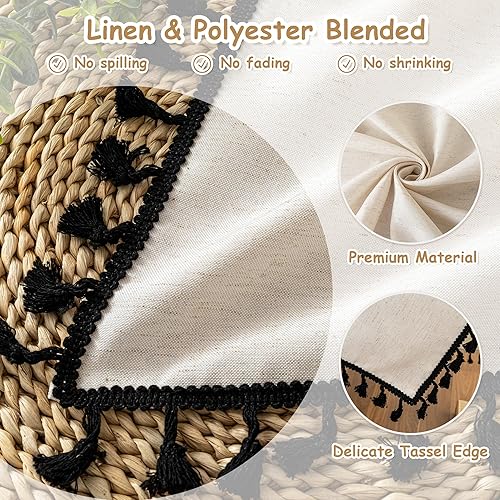 Miniatura 3 de MYSKY HOME Mantel rectangular de 60 x 102 pulgadas, mantel impermeable con borlas de algodón y aspecto de lino, mantel de granja, sin arrugas, con