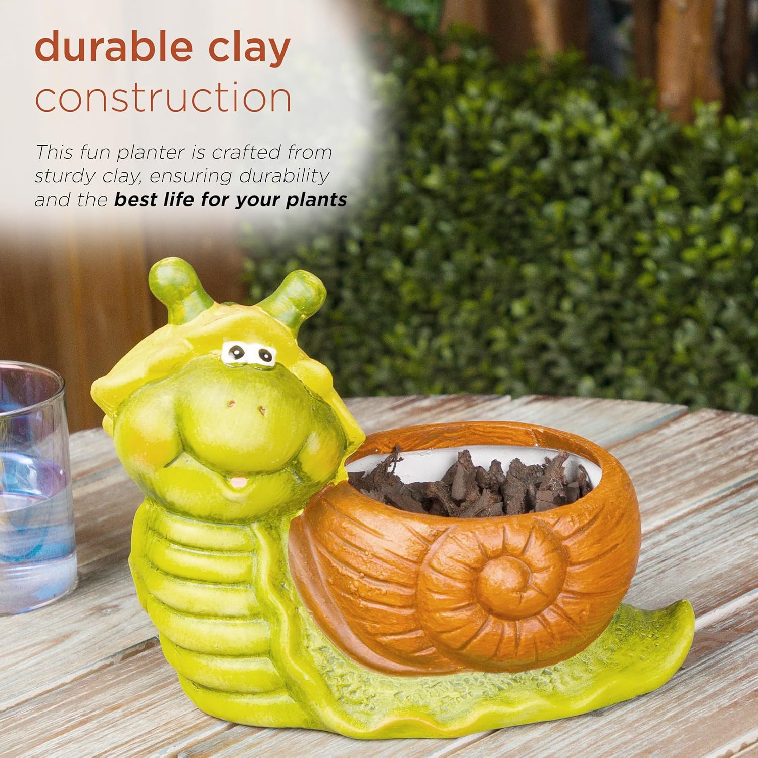 Alpine Corporation WTJ346HH Snail Pot Planter, Stylish Décor for Garden, Patio, & Lawn, 7" H, Multicolor