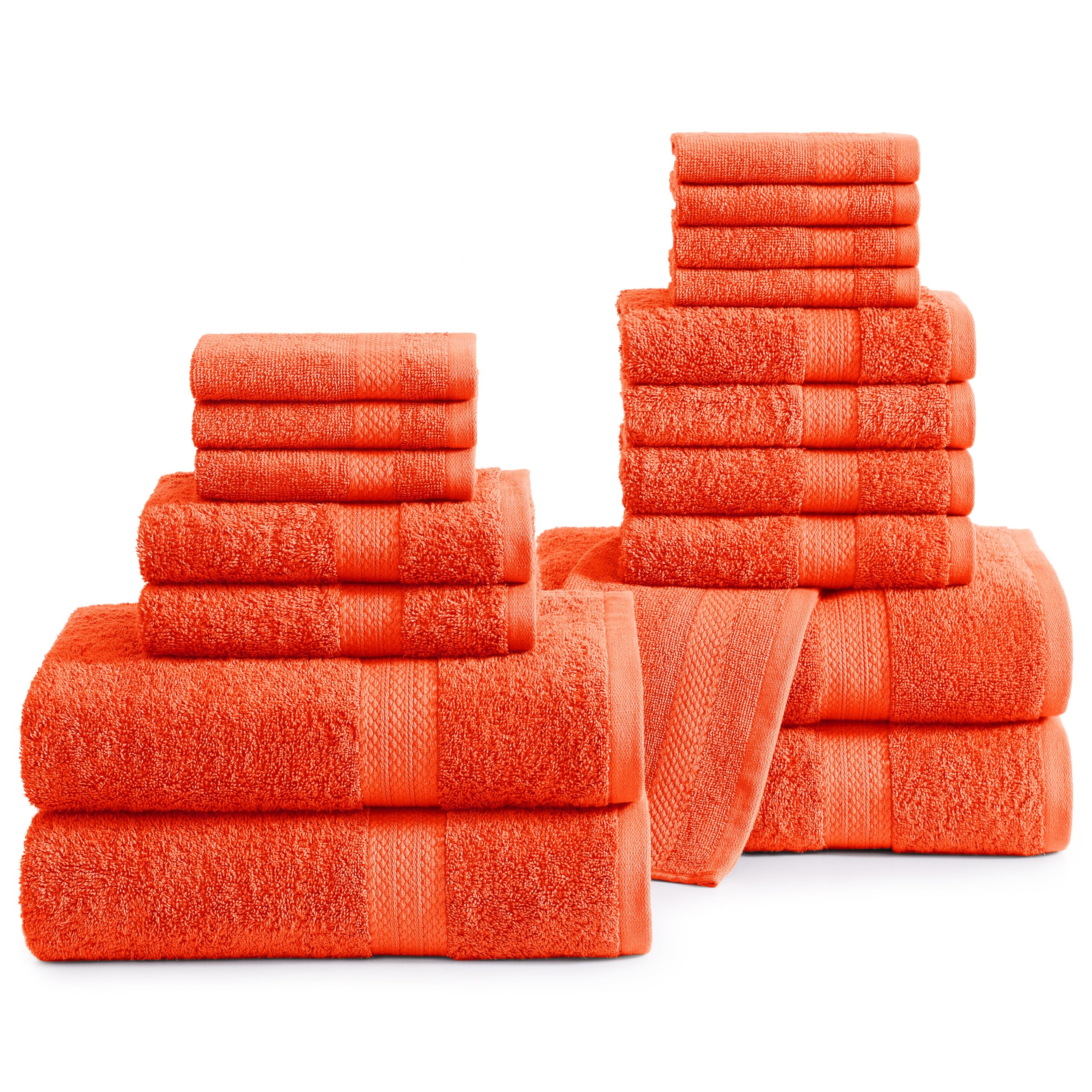 LANE LINEN 100% Cotton 18 Piece Bath Towel Set - Ring Spun, Quick Dry, Highly Soft & Absorbent - 4 Bath, 8 Washcloths, 6 Hand Towels - Oeko Tex Certified Hotel Quality Bathroom Towel Set - Tiger Lily