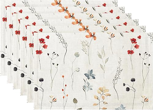 Miniatura 1 de LilyCat Manteles individuales de tela de lino, impermeables, duraderos, bohemios, para cocina, rústico, vintage, lavables, juego de 6, 18 x 12