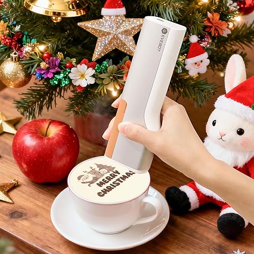 Miniatura 13 de EVEBOT Bolígrafo de impresión de café portátil y de mano, impresora mini de arte de café con leche, diseño DIY de galletas Macaron, regalos de