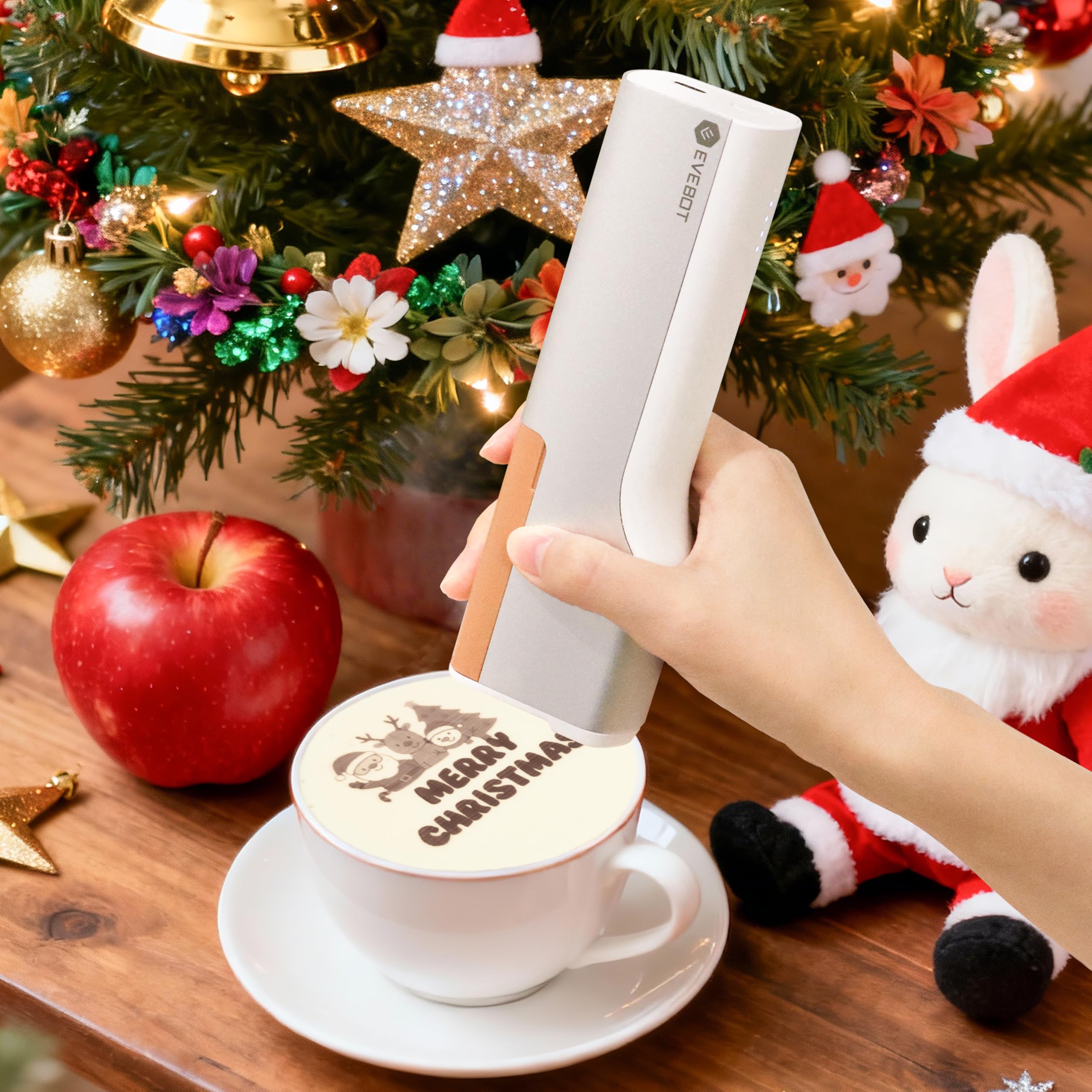 EVEBOT Mini imprimante à café portable pour café, latte, macaron, biscuit, bricolage, Bluetooth, 4.2, couleur noire