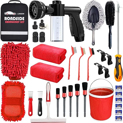 Kit de lavado de autos Kit de limpieza de lavado de autos Pistola de espuma rociador de microfibra Esponja y toallas Pistola de espuma de coche
