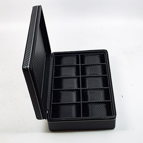 Miniatura 5 de TimelyBuys Maletín de 10 Reloj Negro Fibra de Carbono con Cremallera Estuche de Almacenamiento de Viaje 50MM Día del Padre