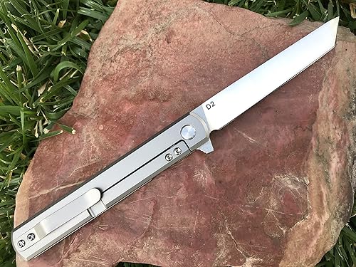 Miniatura 5 de Cuchillo plegable de bolsillo EDC con mango de titanio macizo! Hoja de acero D2! Incluye funda (estándar de tatsu)