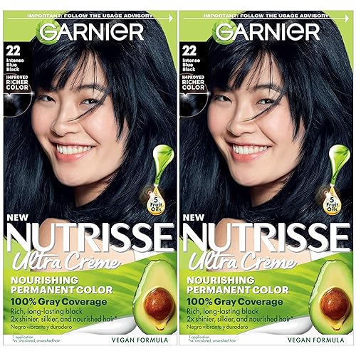Garnier Nutrisse - Tinte en crema nutritiva para el cabello, permanente, 22 negro azulado intenso (Mulberry), 2 unidades (el empaque puede variar)