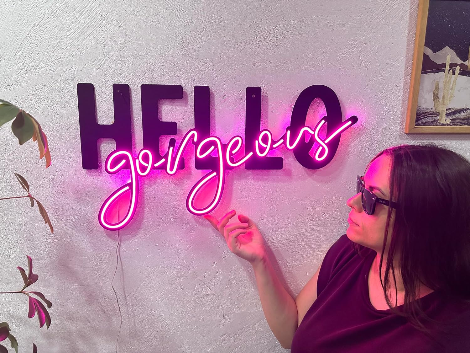 Hello Gorgeous Neon Metal Sign, Neon Wall Art, Beauty Salon Neon Sign, Led Neon Sign, Hello Sign, Neon Bar Pub Sign, Makeup Studio Decor, Girl's Bedroom Sign (Without Remote Control)