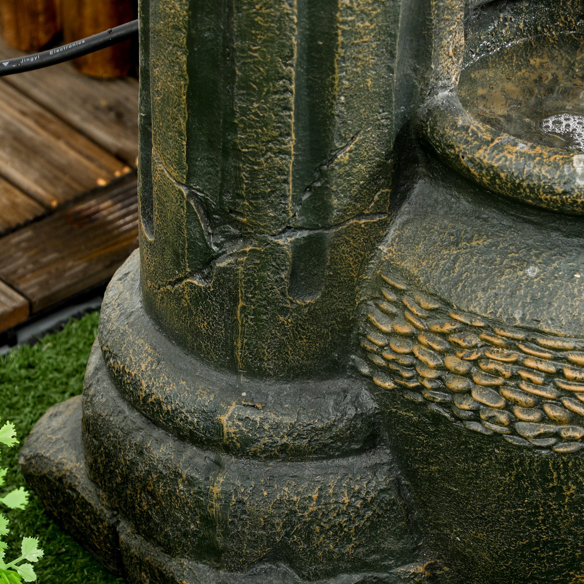 Outsunny Zen - Fuente de jardín ornamental (3 jarras, flujo ajustable, bomba de agua sumergible, incluye dim. 36,5 x 32 x 73 cm, resina gris