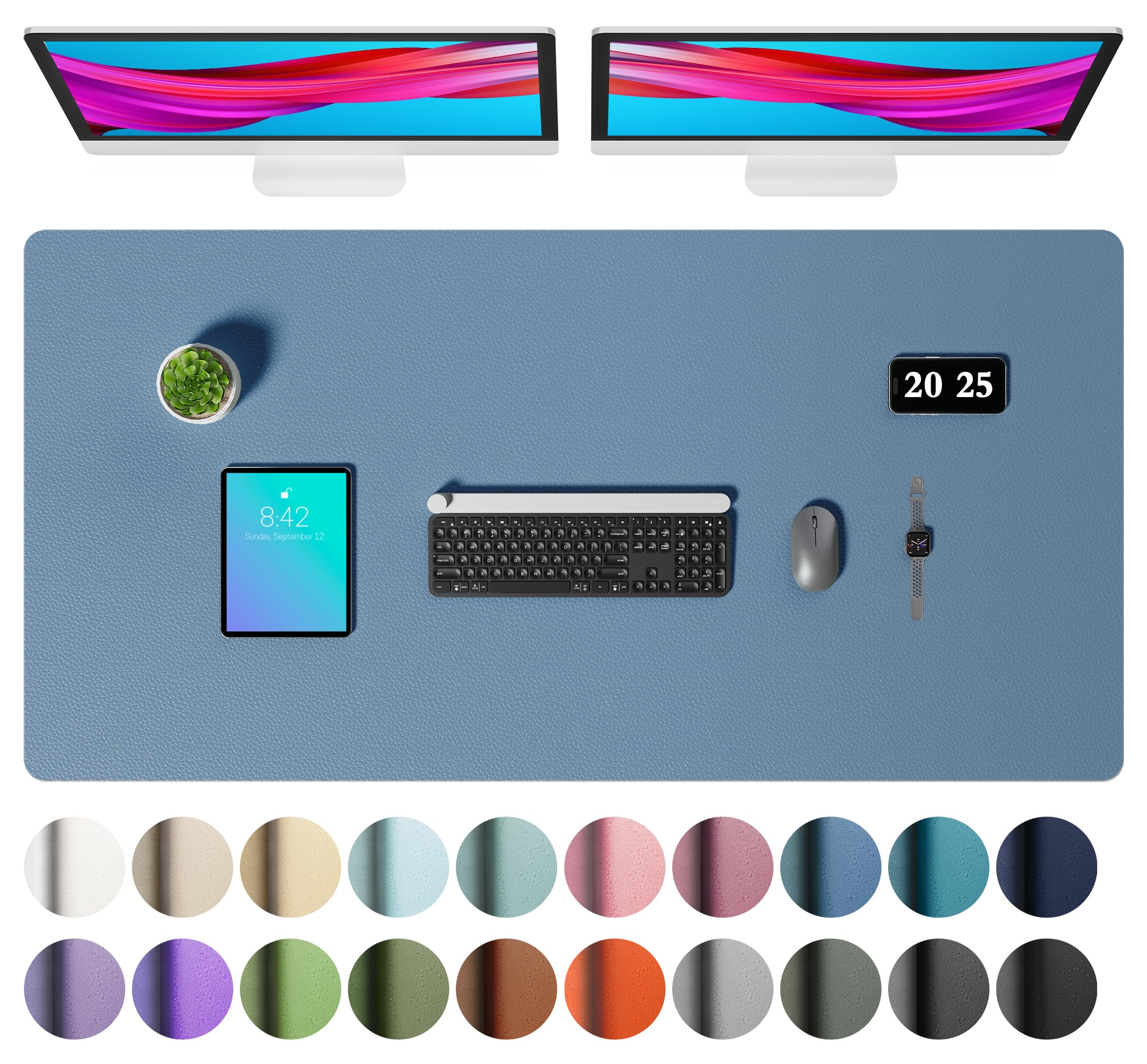 Aothia Schreibtischunterlage,PU-Leder-Schreibtischmatte,Mauspad,rutschfester Schreibtischschutz,wasserdichter Schreibtisch-Schreibblock für Büro und Zuhause(120x60cm,Denim Blau)