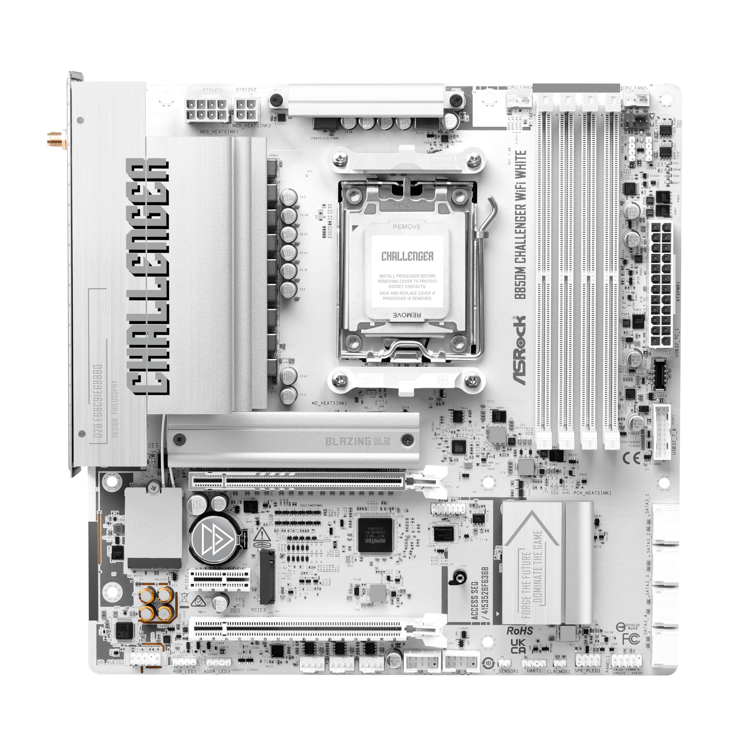 ASRock B850M Challenger WiFi White Socket AM5 Micro-ATX płyta główna, kompatybilna z AMD Ryzen Series 9000/8000/7000, B850, DDR5 8000+(OC), PCIe 5.0, WiFi 7, LAN 2.5G, porty Lightning do gier