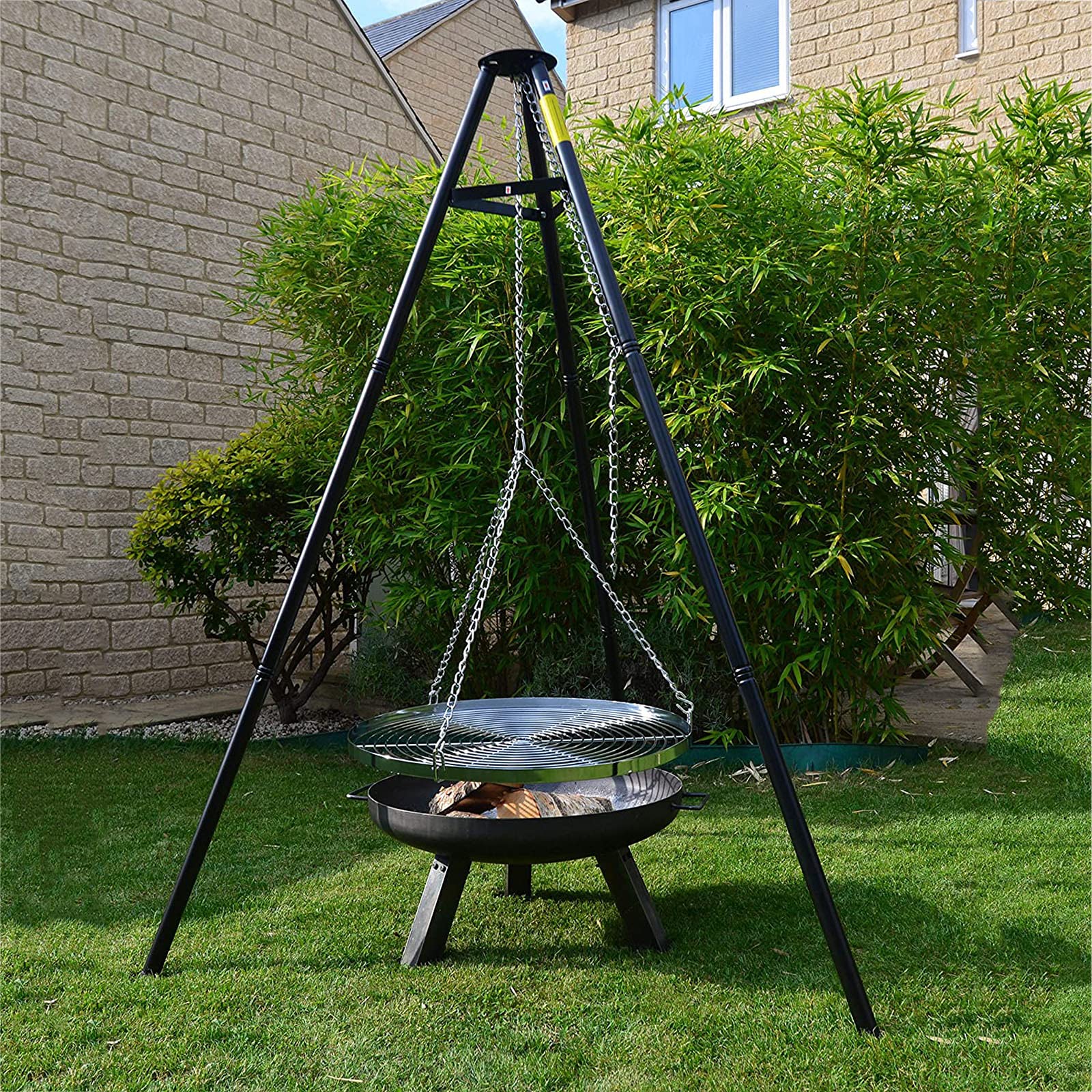 Treppiede Da Campeggio Portatile In Acciaio Inox – Piastra Per Fuoco Con Catena Regolabile, Supporto Per Pentole Fino A 14 Kg, Trasforma I Rami In Un Attrezzo Da Cucina Da Esterno