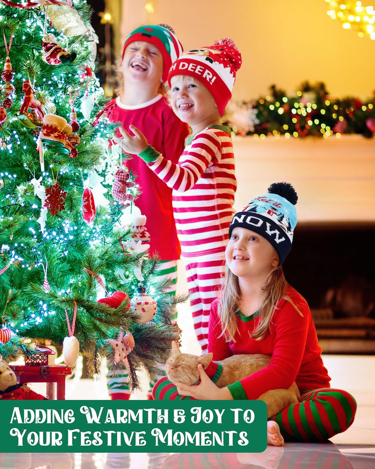 Suhine 30 Pcs Kid Christmas Beanie Hats Bulk Winter Knitted Sweater Hat Holiday Santa Cap for School Donation Xmas Party Gift - Image 6