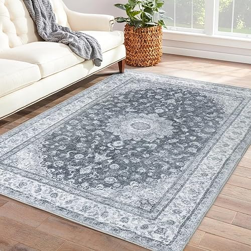 GlowSol Alfombras lavables de 6 x 9 pies, estilo bohemio, medallón, alfombras grandes para sala de estar, resistentes a las manchas, alfombras