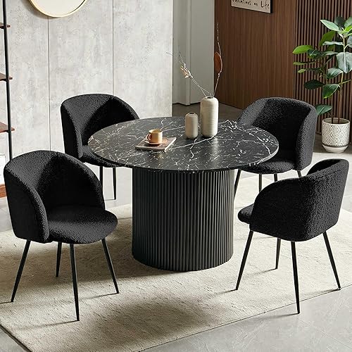 Miniatura 8 de NORDICANA Juego de mesa de comedor redonda de madera y sillas de 5 piezas, mesa de cocina de 47 pulgadas con sillas tipo barril para 4, juego de