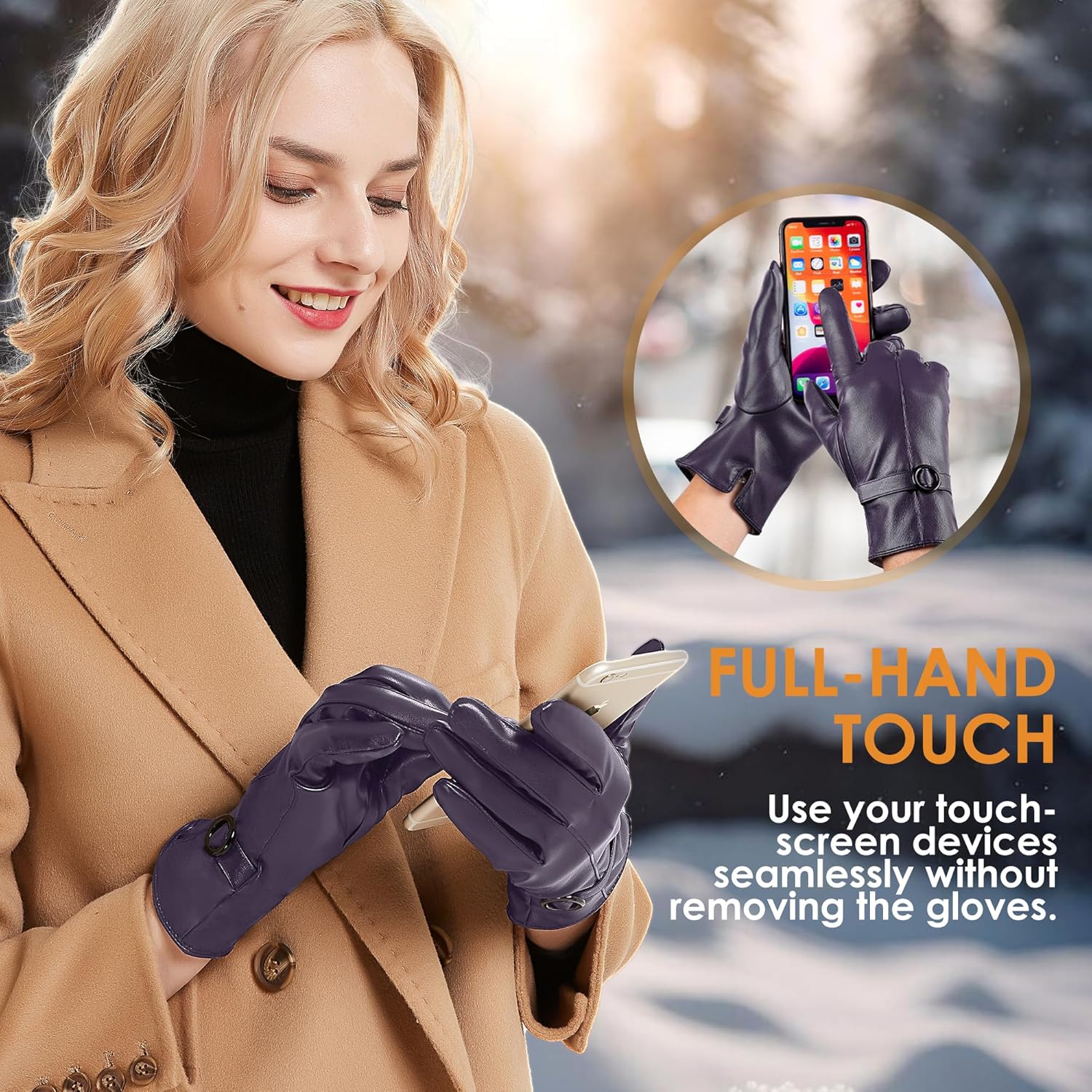 Dsane Womens Winter Leather Gloves Touchscreen Texting Warm Driving Lambskin Gloves for Christmas Gifts - Image 3