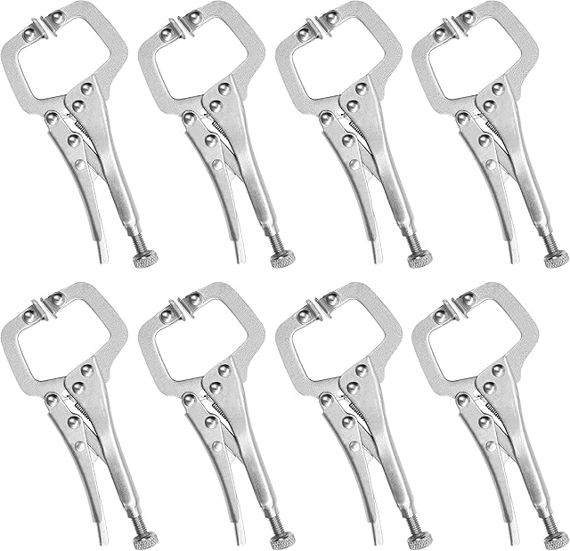 Kurtzy 13.3cm/5.23 Inches Metal Grip Locking C Clamp Pliers with Adjustable Screw and Swivel Pads (8 Pack) - Mini Easy and Quick Release Welding Pliers for Uneven Surfaces, Angles, Crafts & Hobbies