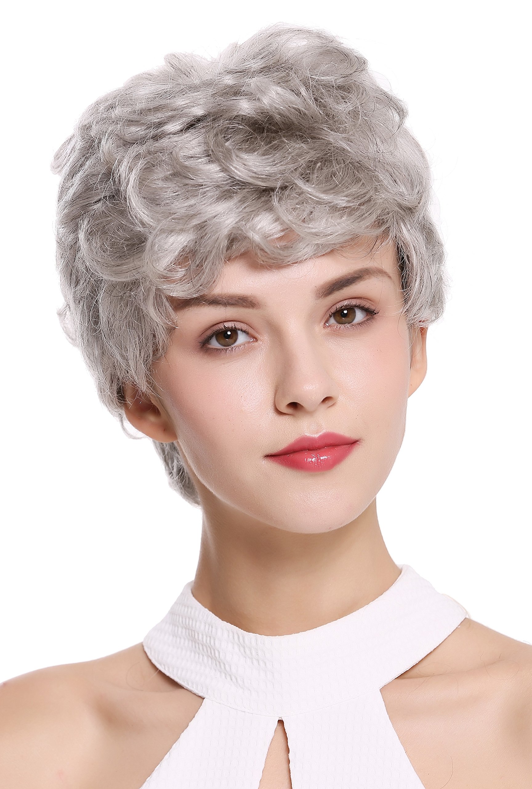 WIG ME UP - NG-HH-13-51 Perücke Damen Herren Echthaar kurz wellig modisch silbriges Grau Silbergrau
