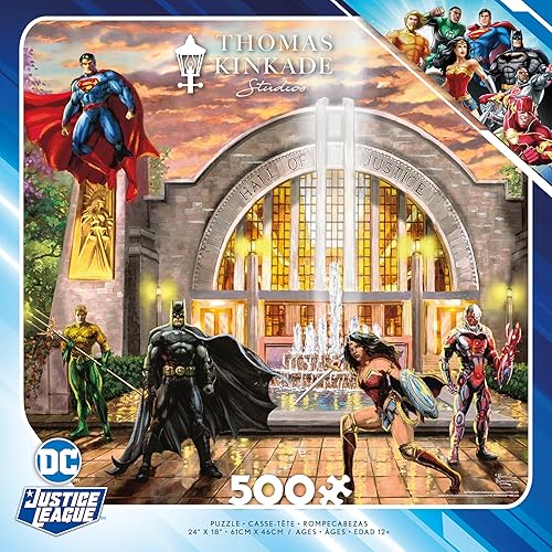 Ceaco DC Comics - Liga de la Justicia - Thomas Kinkade - Salón de la Justicia - Rompecabezas de 500 piezas