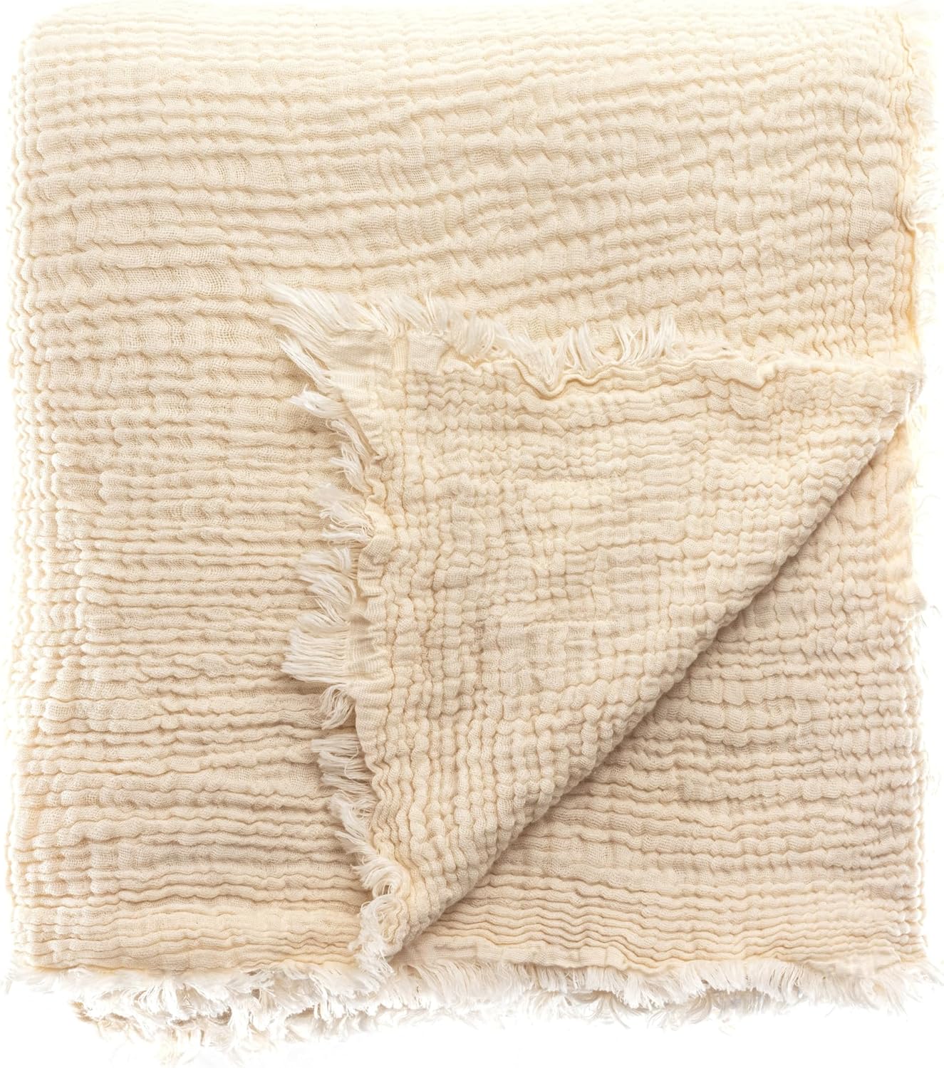 Cotton Bedspread, Deluxe Elegance Collection, 94 x 102 inches, All-Season Bedding (11-Cream)