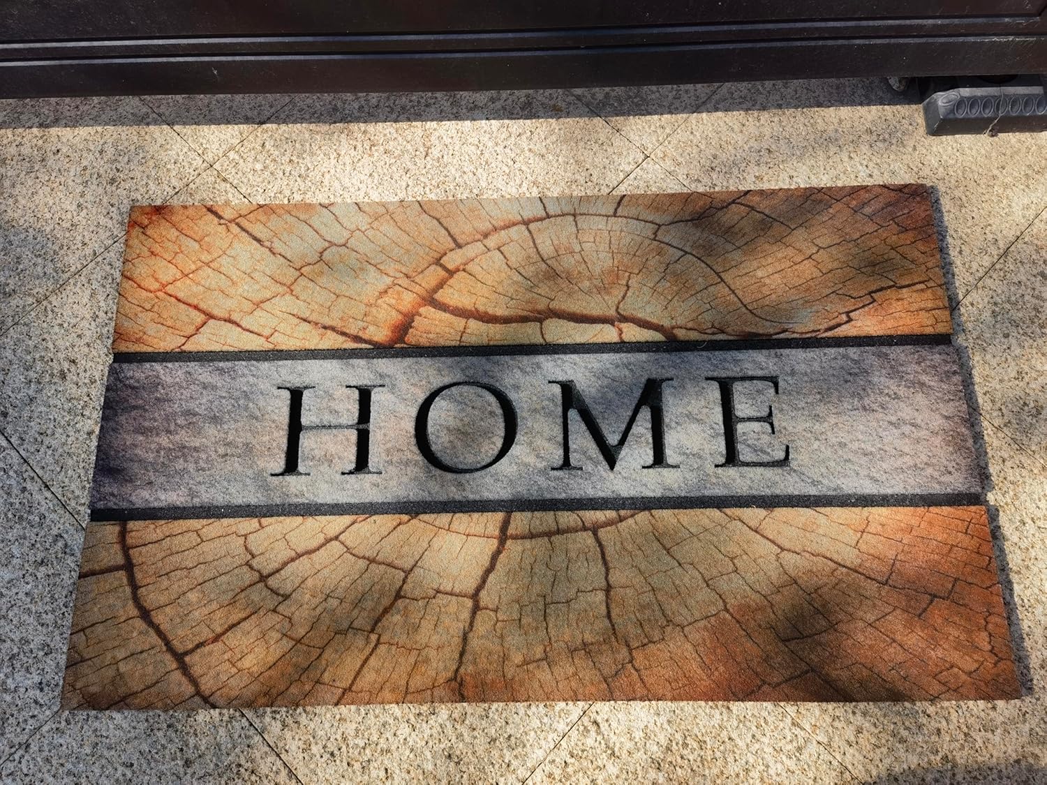 Wooden Pile Type Flocked Doormat, Home Design with Wood Grain Pattern, Indoor Outdoor Entrance Mat, Non-Slip Rubber Backing, 44.5 * 73CM
