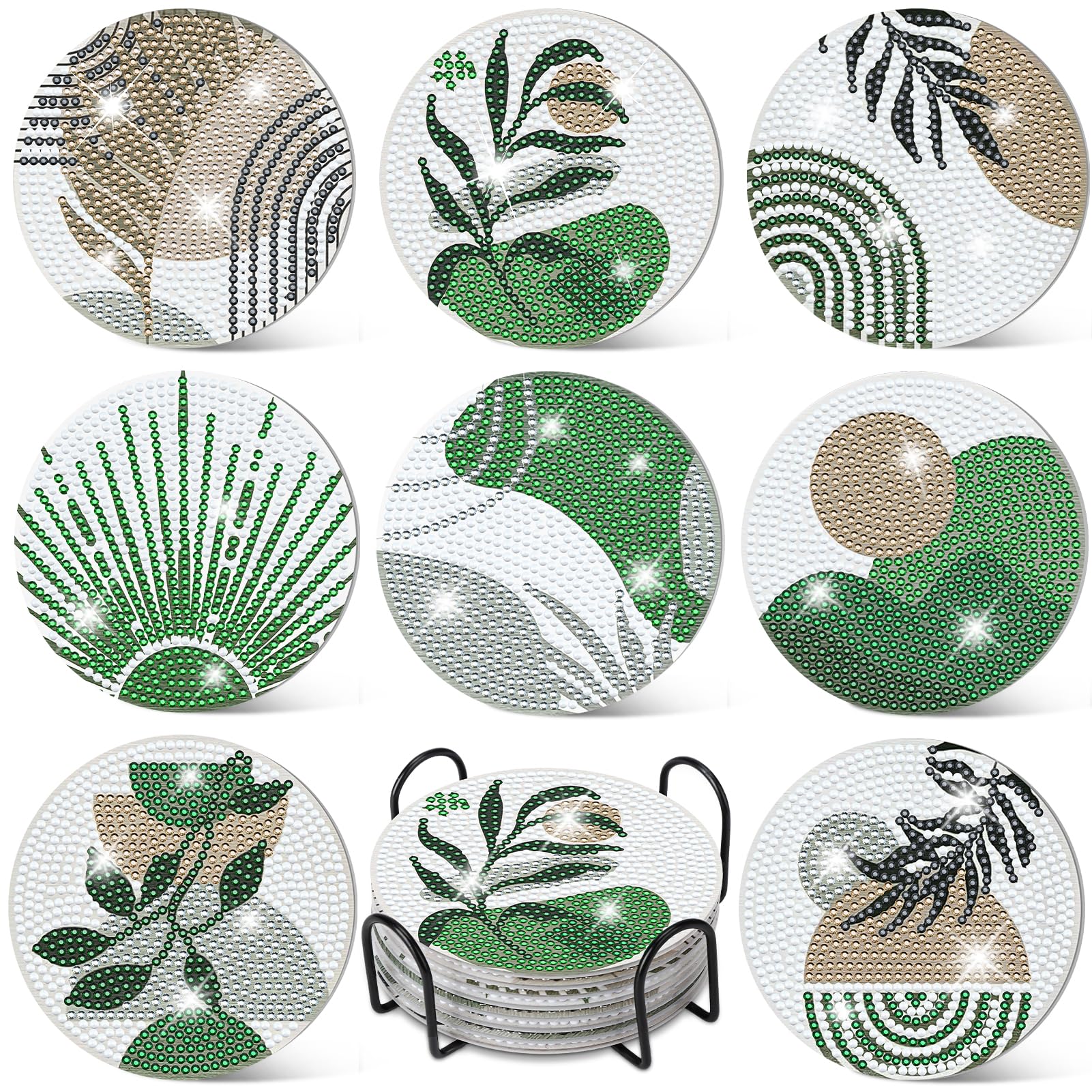 Ovveroche 8 Pcs Diamond Art Painting Coasters with Holder, Diamond Art Coasters Abstract Diamond Art Kits for Adults Beginner Craft Supplies