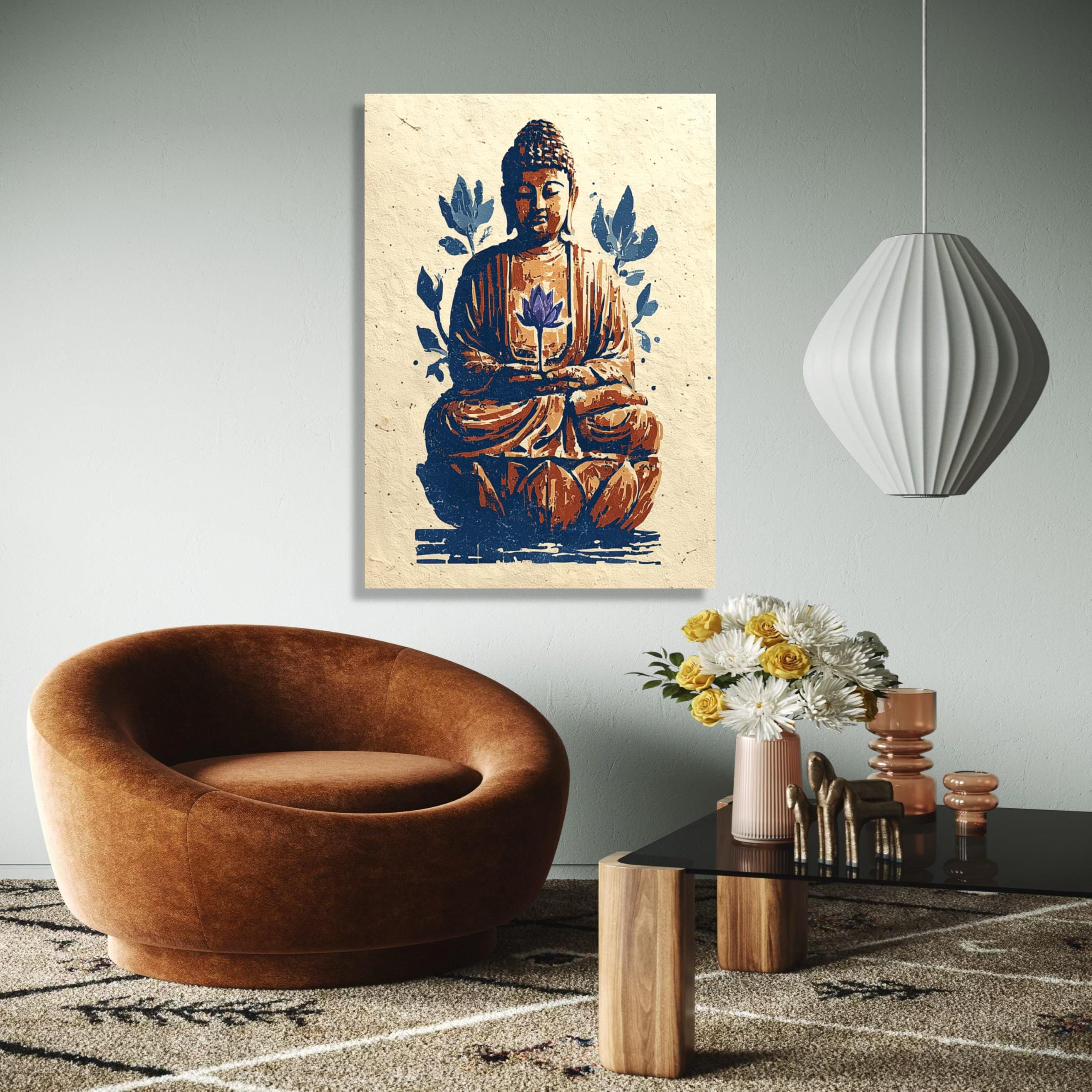 Stampa artistica su tela raffigurante Buddha in meditazione, stampa artistica di fiori di loto, arredamento spirituale per la casa, dipinto di meditazione zen, poster (50x70 cm/cornice interna)
