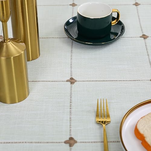 Miniatura 2 de Mantel cuadrado de celosía bordado rojo con borlas, tela rústica resistente, resistente a las arrugas, lavable, decoración de cocina, comedor,