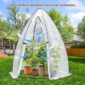 Portable Greenhouse for Outsides, Ohuhu Heavy Duty Green House Tent with Durable PE Cover, Garden Plant Protector with Zippered Door Mesh Window for Vegetables Flowers Fruits Herbs, 63x54x71 Inch